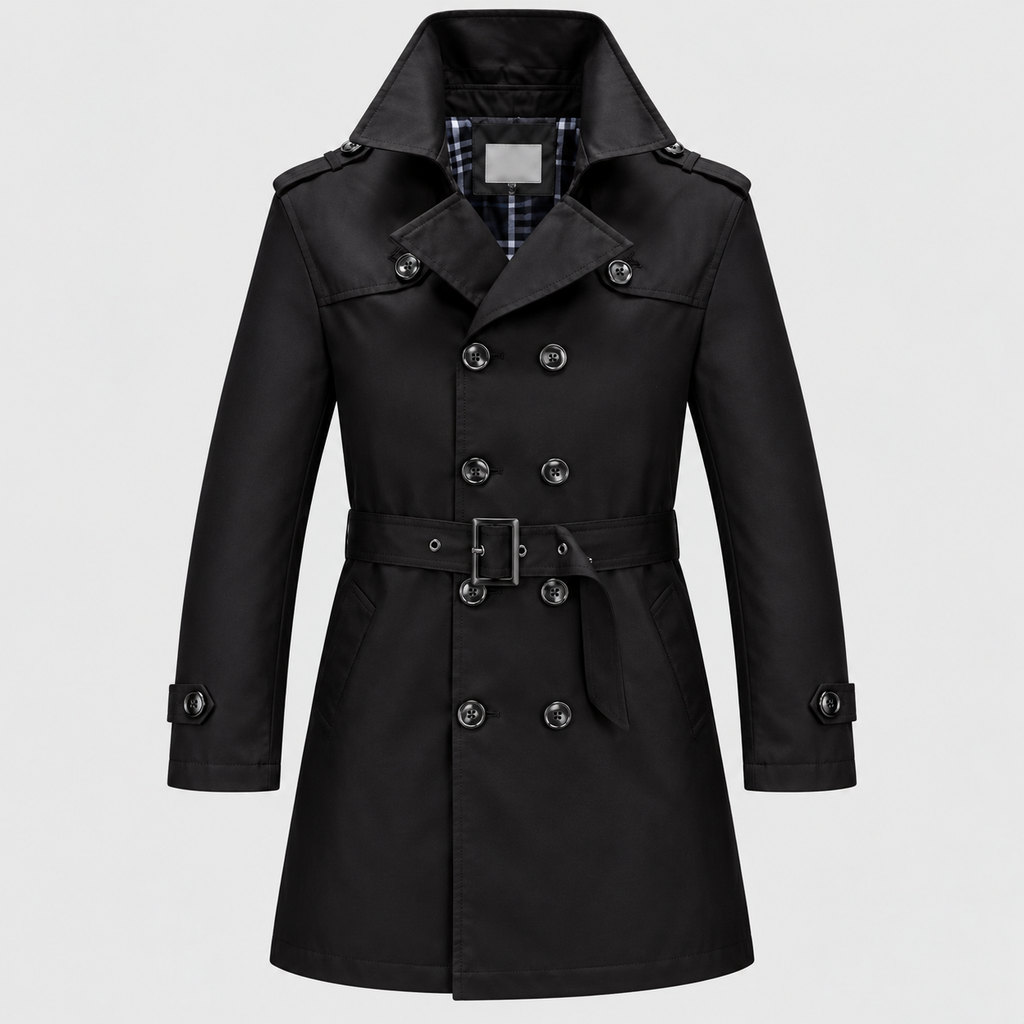 Dobbeltradet Trenchcoat - Bæltet Talje, Revers