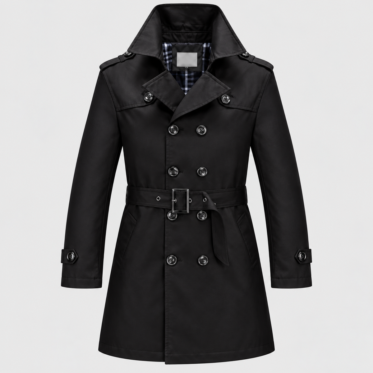 Dobbeltradet Trenchcoat - Bæltet Talje, Revers