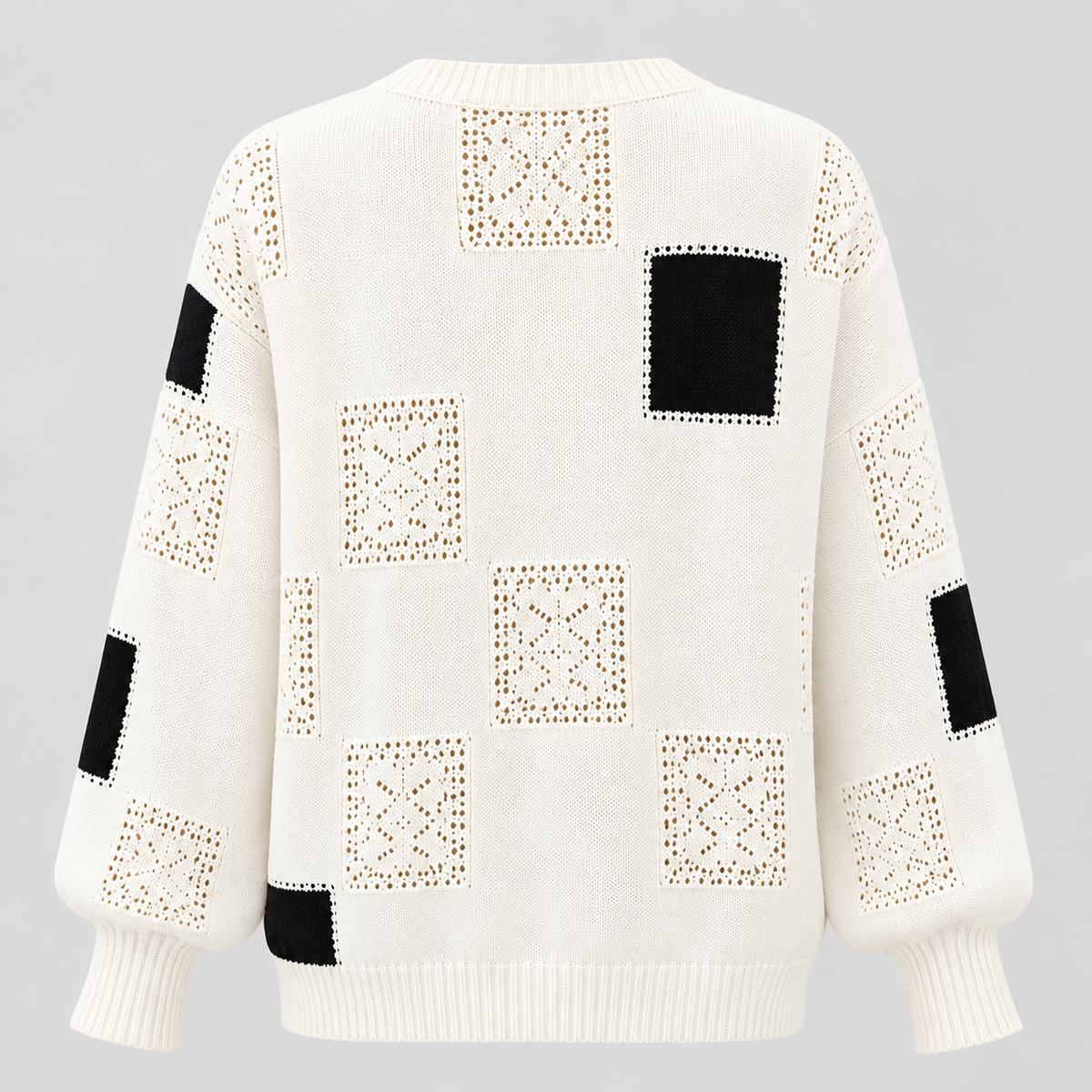 Sweater med Abstrakt Kvadratmønster til Damer - Lange Ærmer