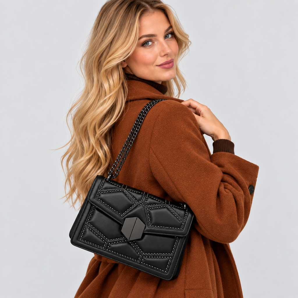 Quiltet Crossbodytaske med Kæderem - Kunstlæder med Tre Rum