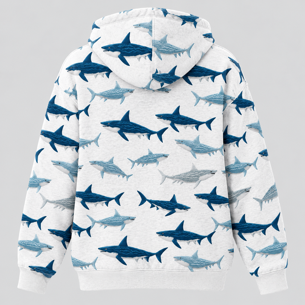 Hajprintet Hoodie til Damer - Oversized Strikpullover