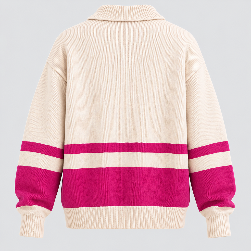 Stribet Sweater med Kort Lynlås til Damer - Colorblock Strik