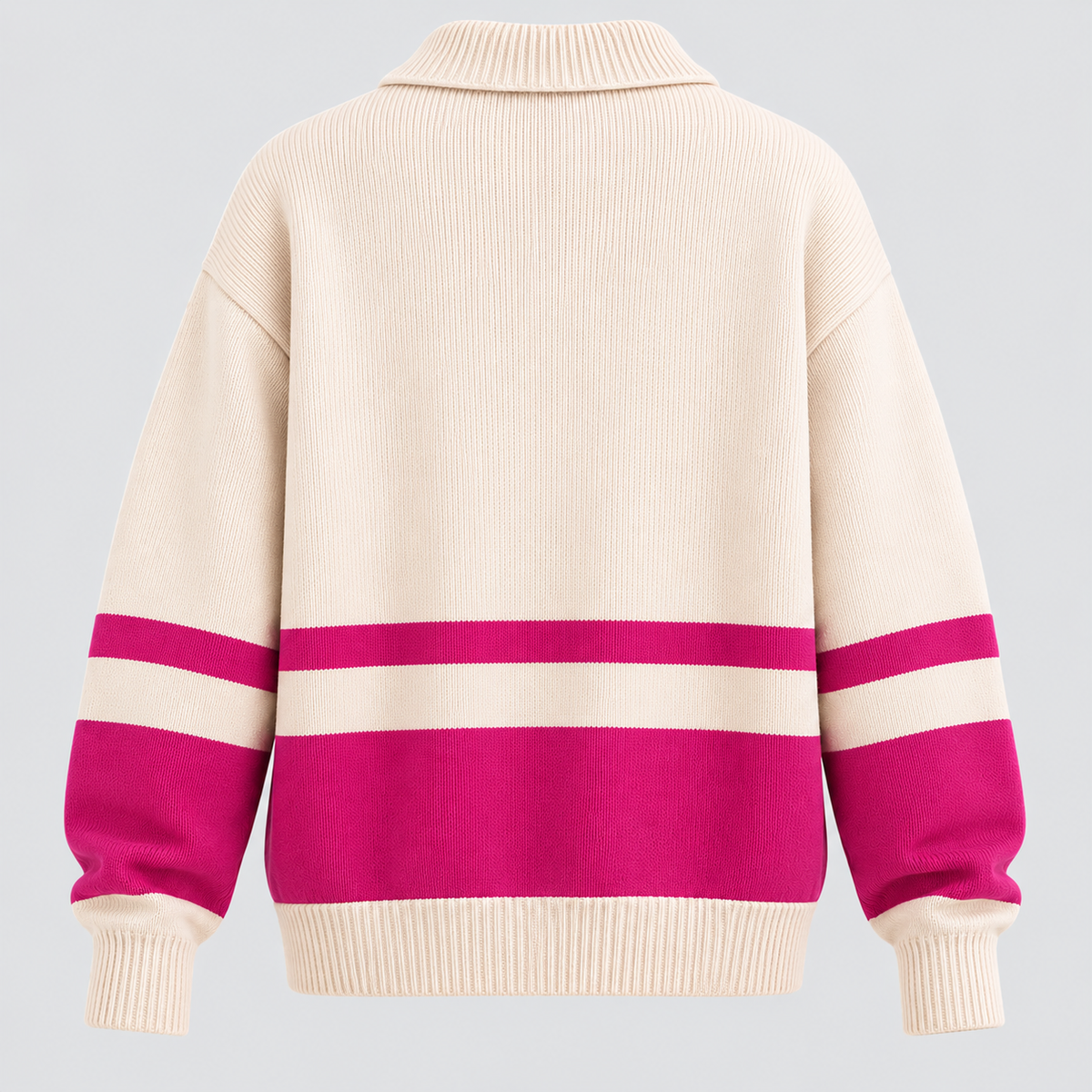 Stribet Sweater med Kort Lynlås til Damer - Colorblock Strik