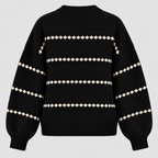 Oversized Popcorn-Strikket Sweater til Damer - Rund Hals, Ribkant