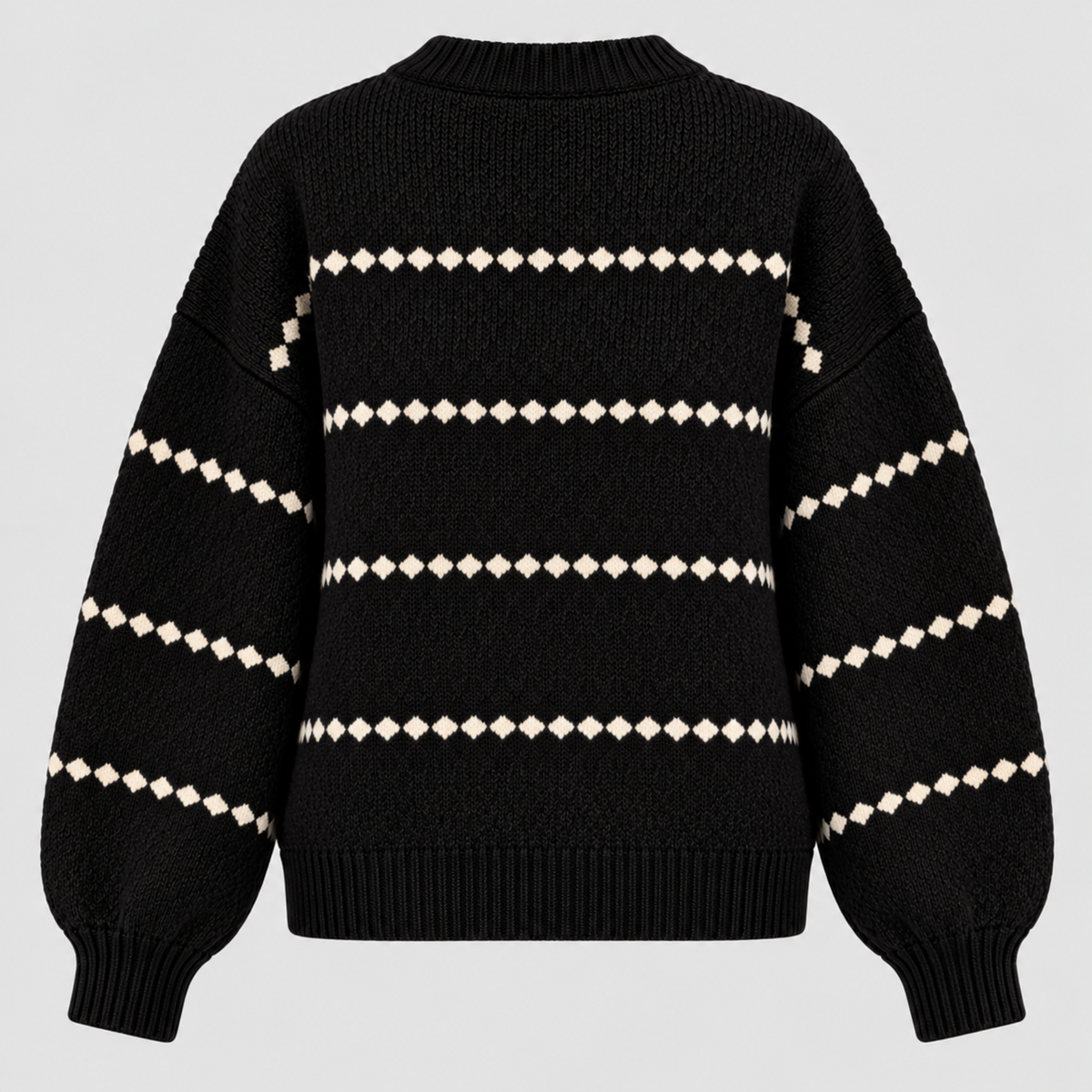 Oversized Popcorn-Strikket Sweater til Damer - Rund Hals, Ribkant