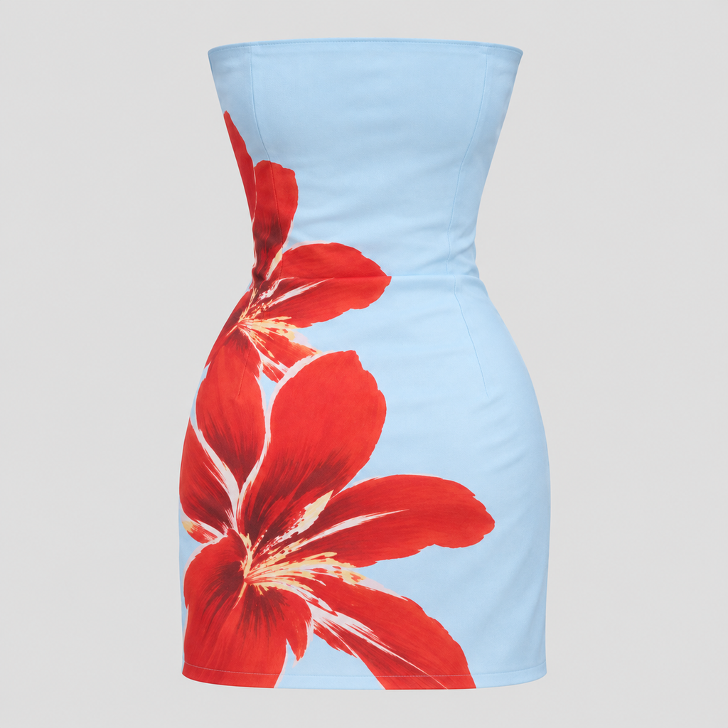 Stropløs Blomstret Minikjole – Tropisk Print Bandeau