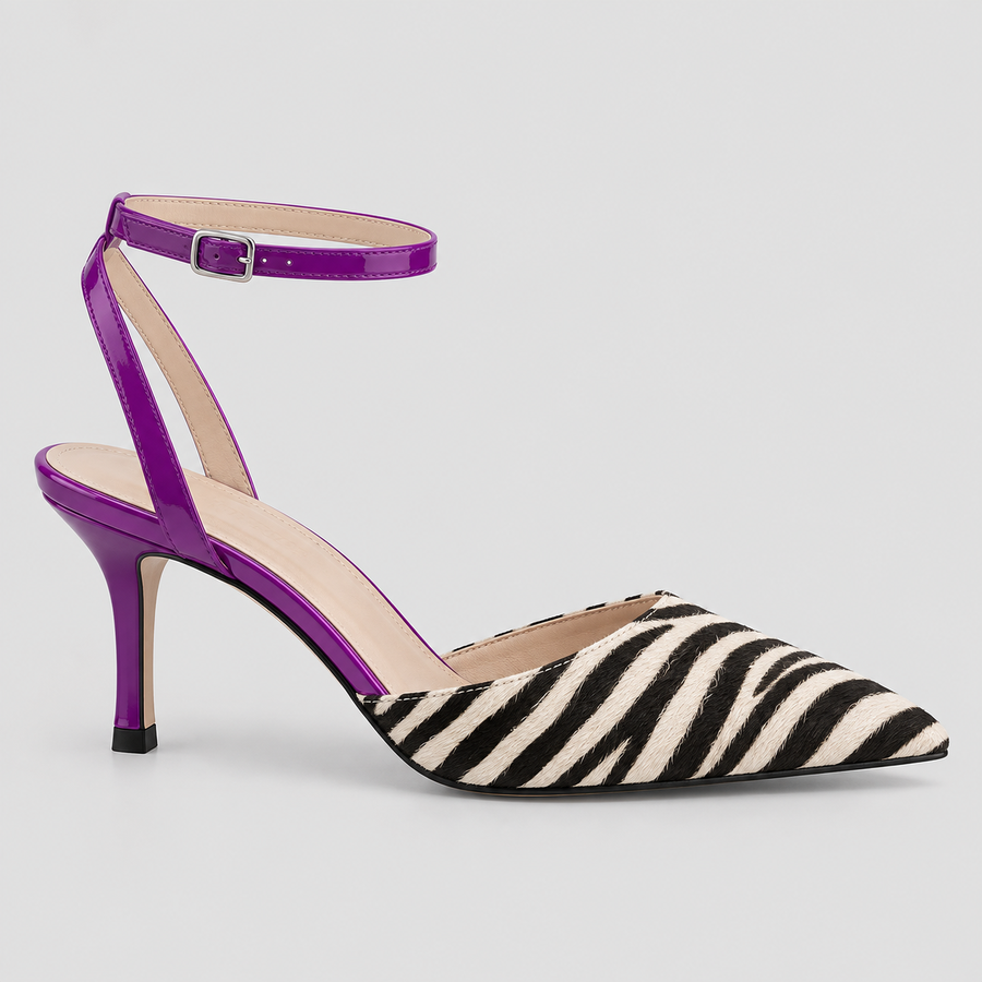 Zebramønstrede Hæle - Spids Tå Slingback Pumps
