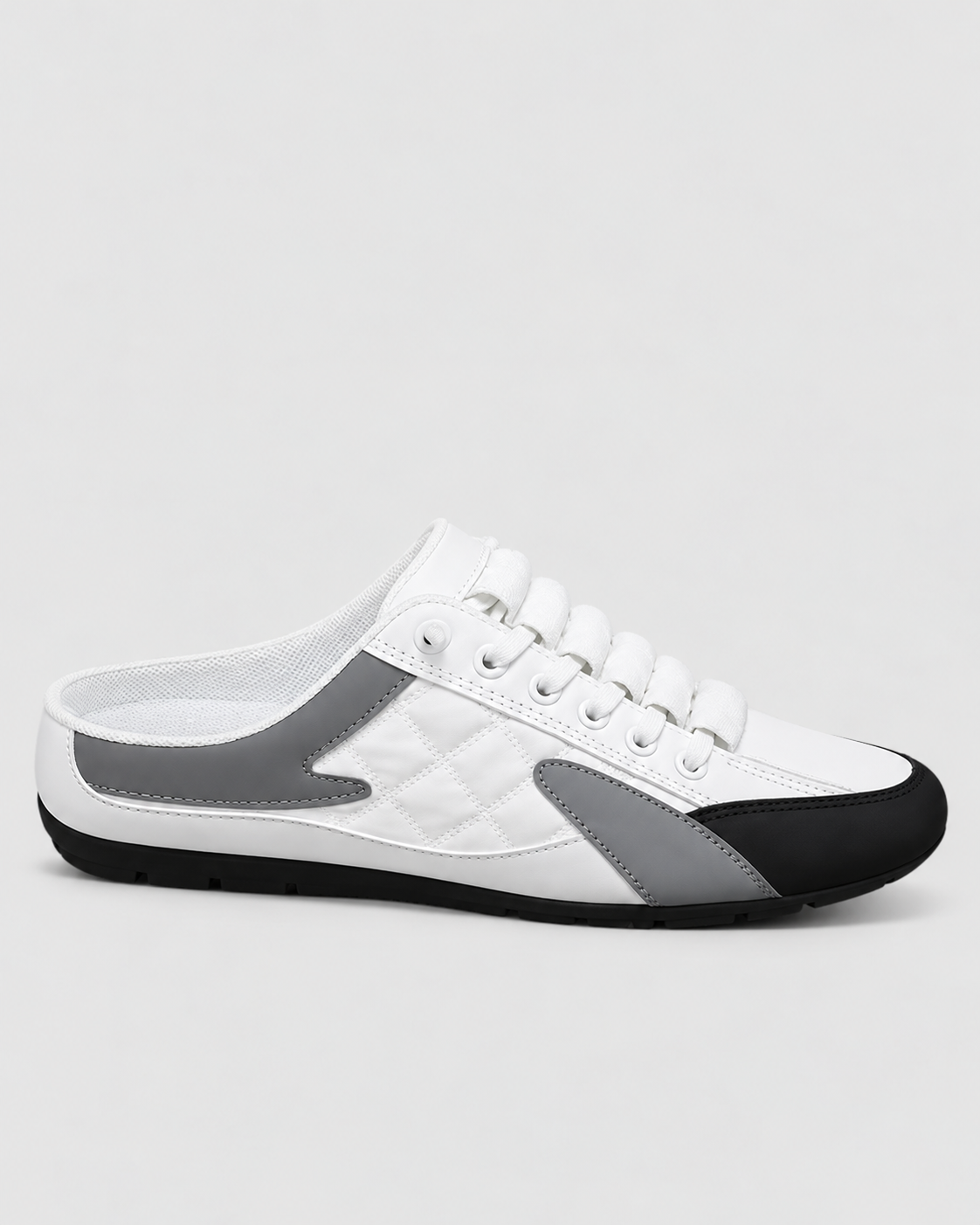 Baglåse Slip-On Mules til Herrer - Flad Sål, Quiltet Panel Overdel