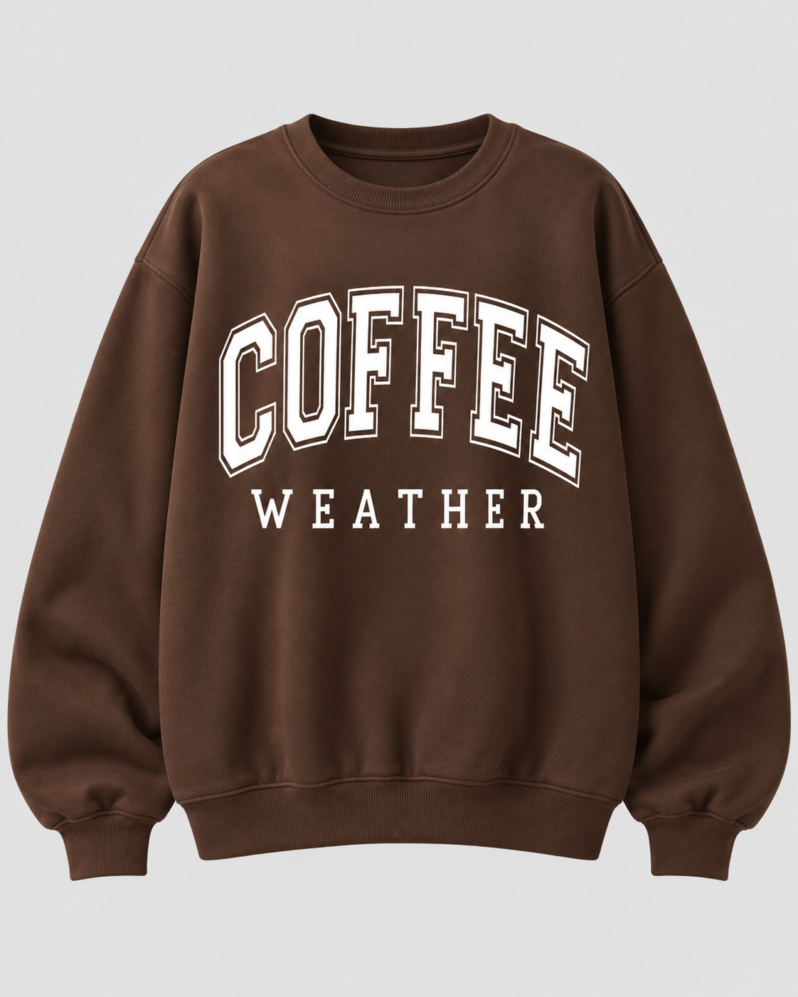 Sweatshirt med Slogan til Damer - COFFEE WEATHER Print, Rund Hals