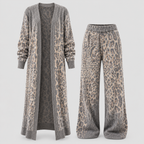 Todelt Sæt med Leopardprint til Damer - Cardigan og Brede Bukser