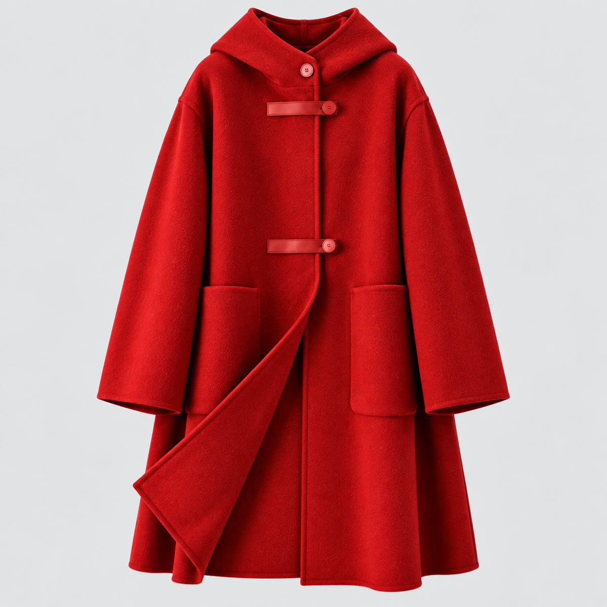 Lang Frakke i Uldlook - Wrap-Lukning med Revers