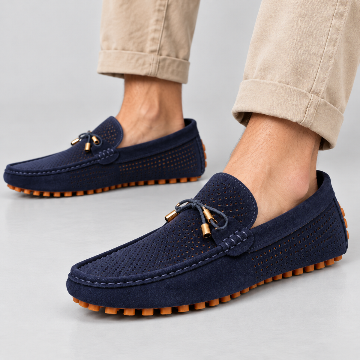 Herre Perforerede Læder-Loafers – Slip-On Mokkasiner