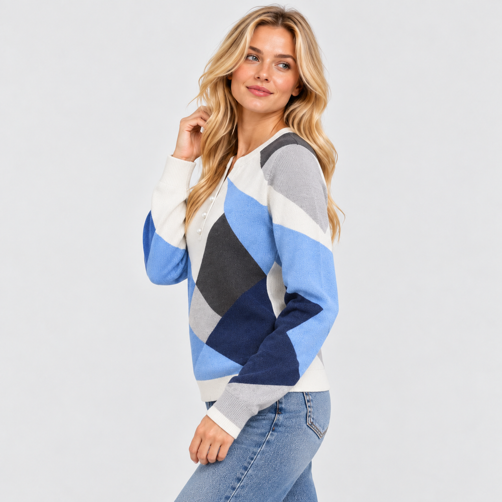 Colorblock Top til Damer - Meshærmer, V-Hals