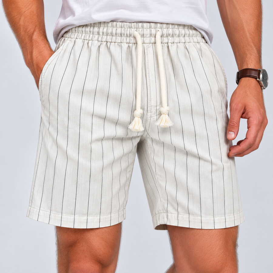 Herre Nålestribede Shorts – Elastisk Talje med Snor