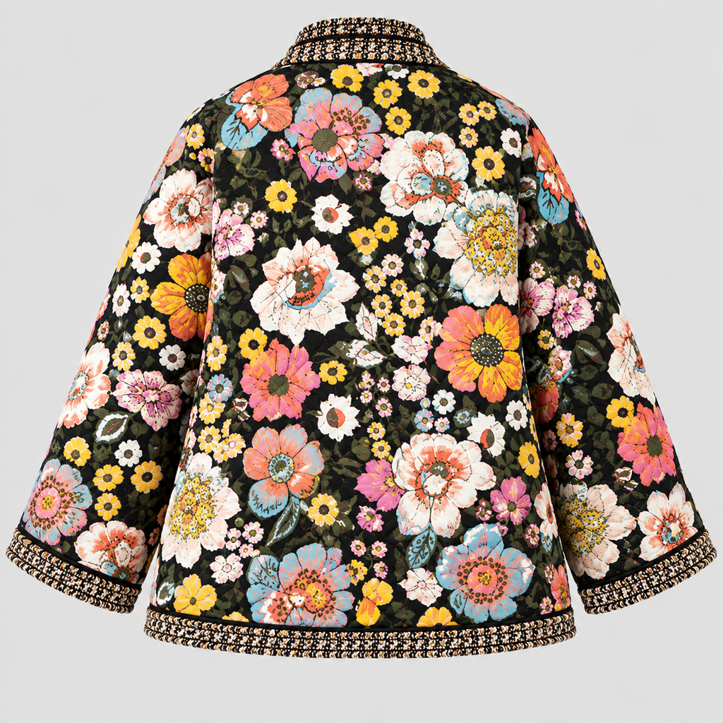 Blomsterprintet Jakke til Damer - Sherpaforet, Sort Bund