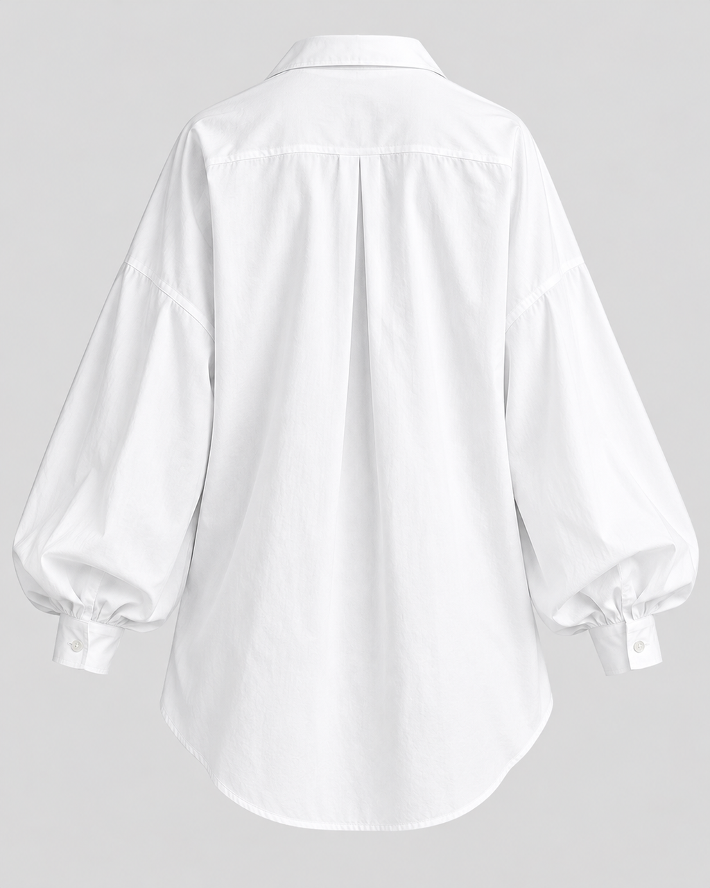 Oversized Skjortebluse til Damer - Ballonærmer, Asymmetrisk Kant, Spids Krave