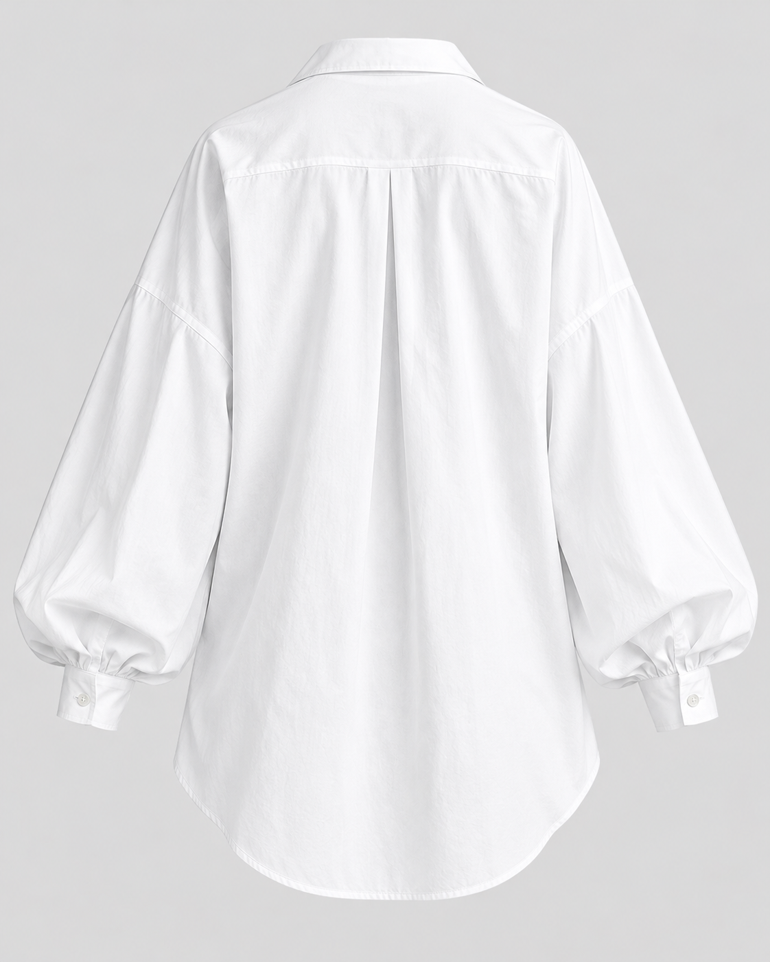 Oversized Skjortebluse til Damer - Ballonærmer, Asymmetrisk Kant, Spids Krave
