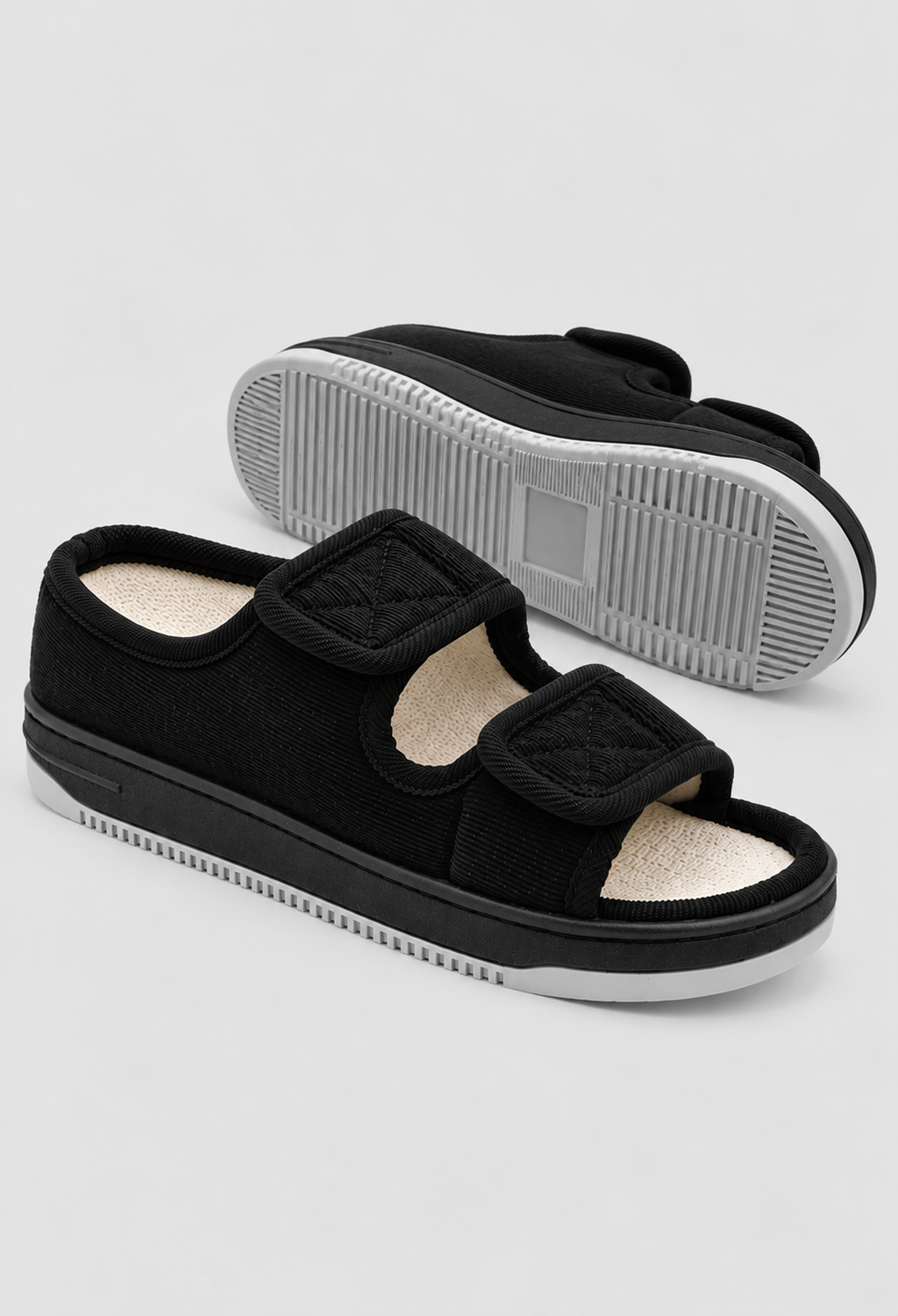 Ekstra Brede Slippers med Åben Tå - To Burrebånd, Lukket Hæl