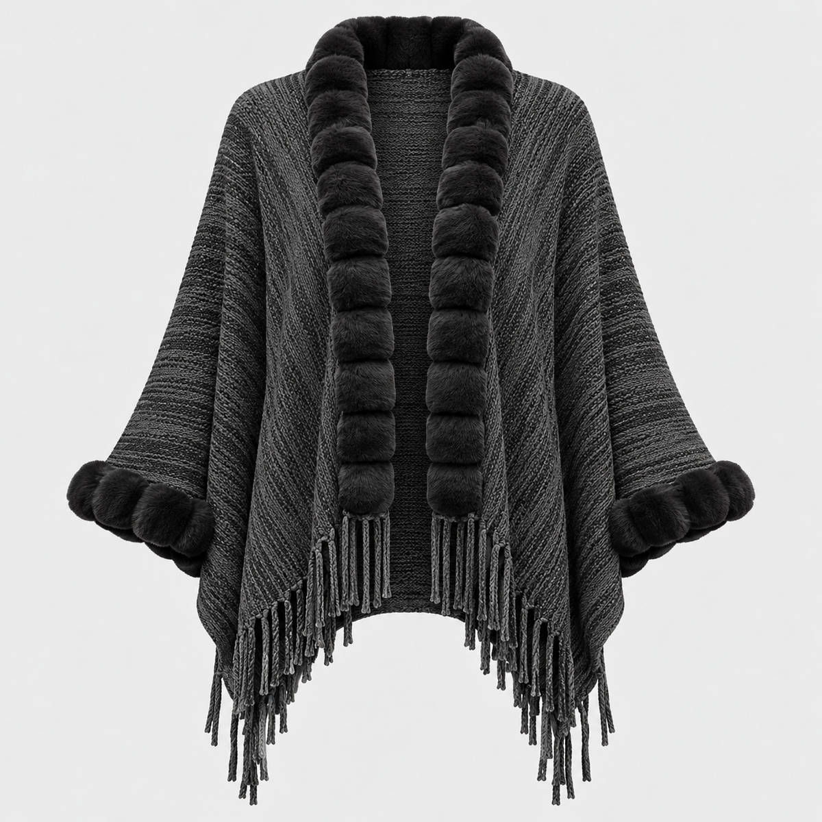 Frynsekantet Cardigan til Damer - Sjalskrave, Åben Front