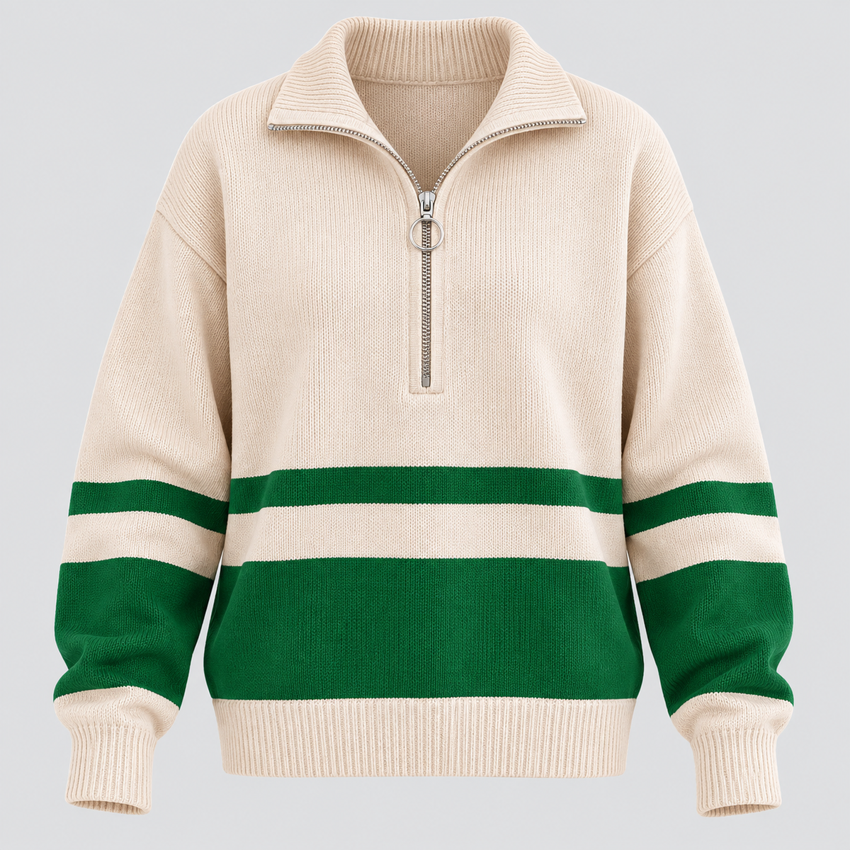 Stribet Sweater med Kort Lynlås til Damer - Colorblock Strik