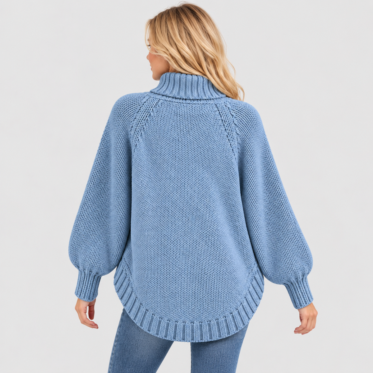 Chunky Strikket Sweater til Damer - Oversized Kabelstrik med Rullekrave
