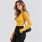Ribstrikket Sweater med Knaplukning til Damer - Strækstrik