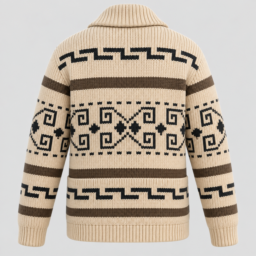 Aztec-mønstret Cardigan - Åben Front Strikket Sweater