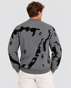 Strikket Sweater til Herrer - Abstrakt Stribeprint, Rund Hals