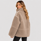 Oversized Teddyfrakke til Damer - Revers, Påsyede Lommer