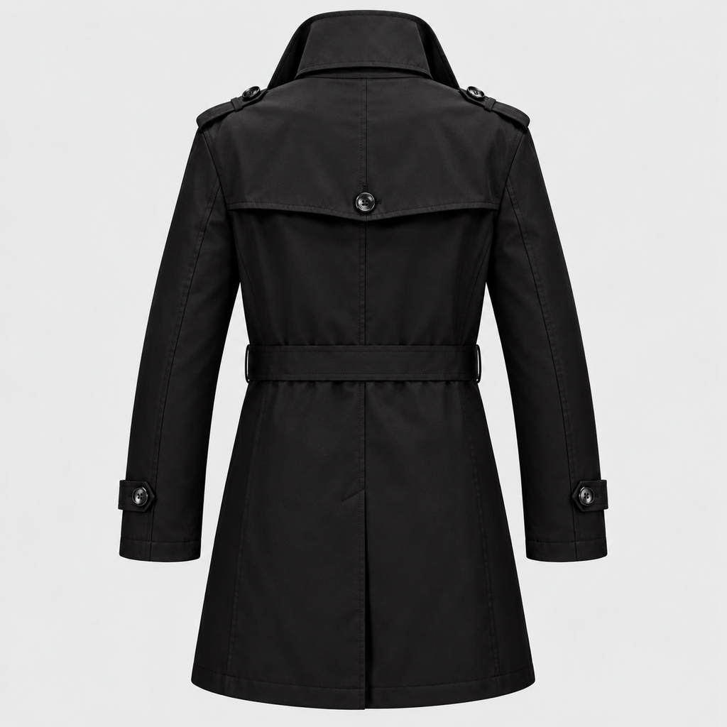 Dobbeltradet Trenchcoat - Bæltet Talje, Revers