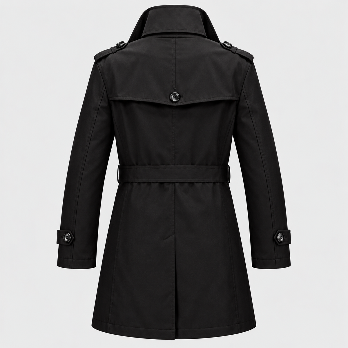 Dobbeltradet Trenchcoat - Bæltet Talje, Revers
