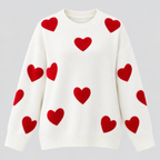 Hjertemønstret Sweater til Damer - Oversized V-Hals Strik