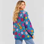 Blomsterprintet Cardigan til Damer - Åben Front, Rund Hals
