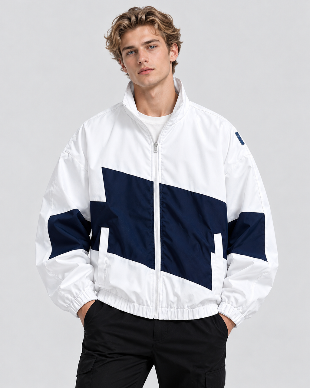 Let Vindjakke til Herrer - Colorblock, Gennemgående Lynlås