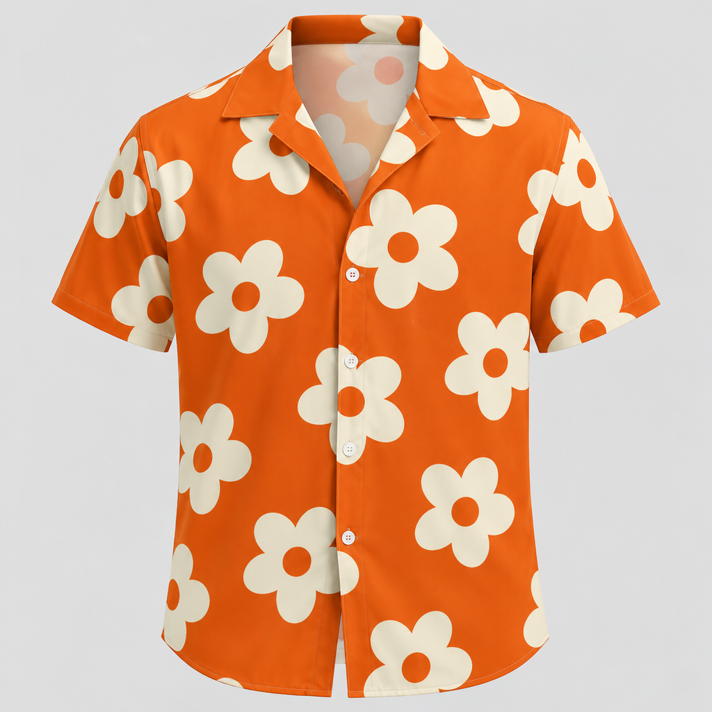 Blomsterprintet Skjorte til Herrer - Korte Ærmer, Klassisk Krave