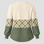 Strikket Sweater til Damer - Ternet Panel, Lange Ærmer
