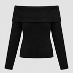 Off-Shoulder Sweater til Damer - Foldet Halsudskæring, Lange Ærmer