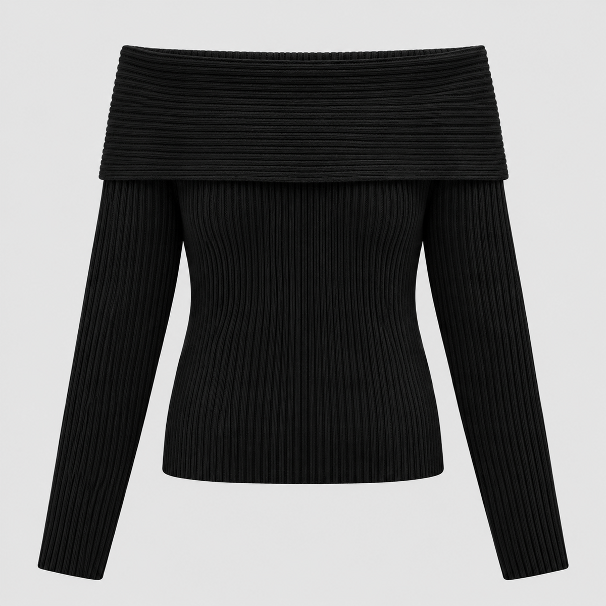 Off-Shoulder Sweater til Damer - Foldet Halsudskæring, Lange Ærmer