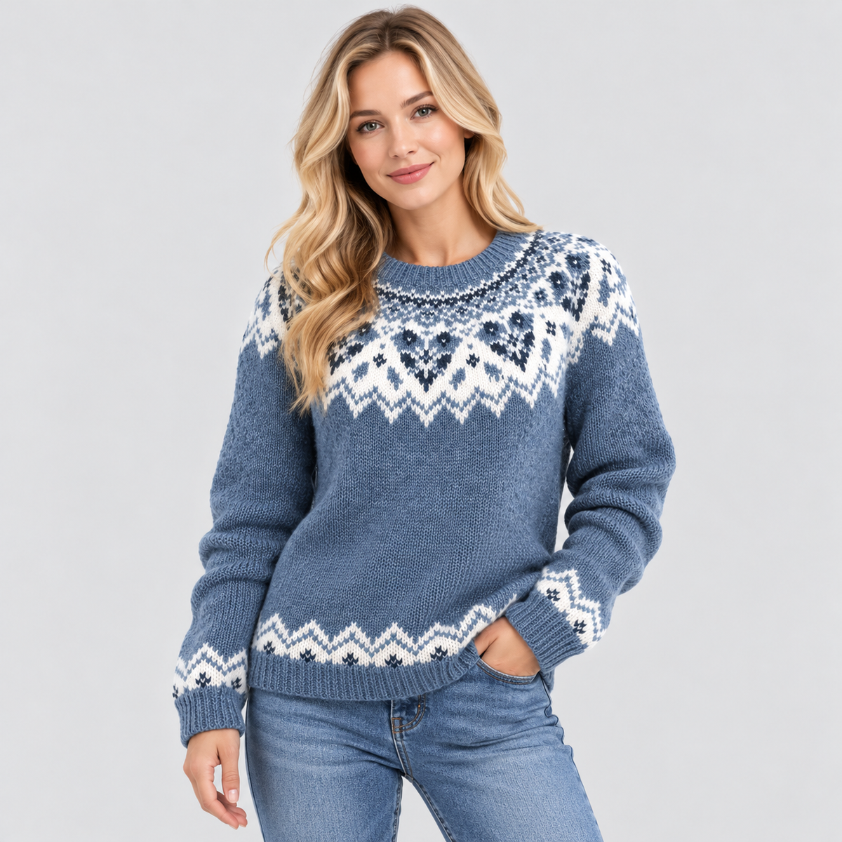 Fair Isle-Sweater til Damer - Strikket med Geometrisk Mønster