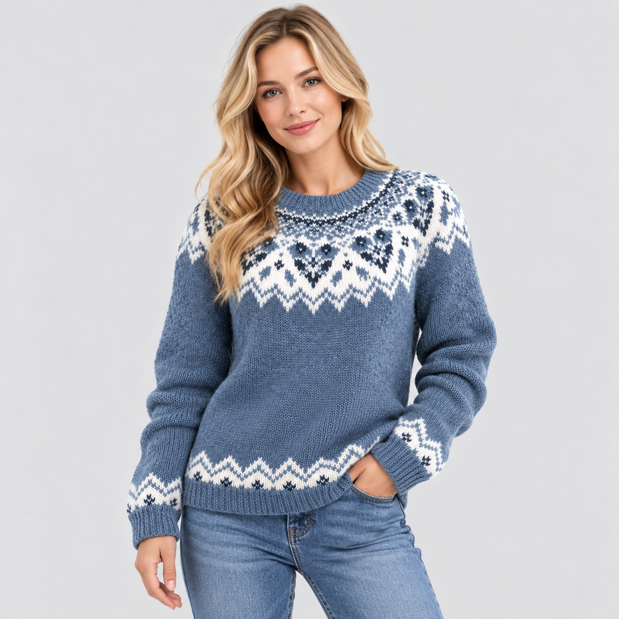 Fair Isle-Sweater til Damer - Strikket med Geometrisk Mønster