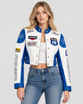 Cropped Lynlåsjakke - Kontrastærmer, Broderede Patches