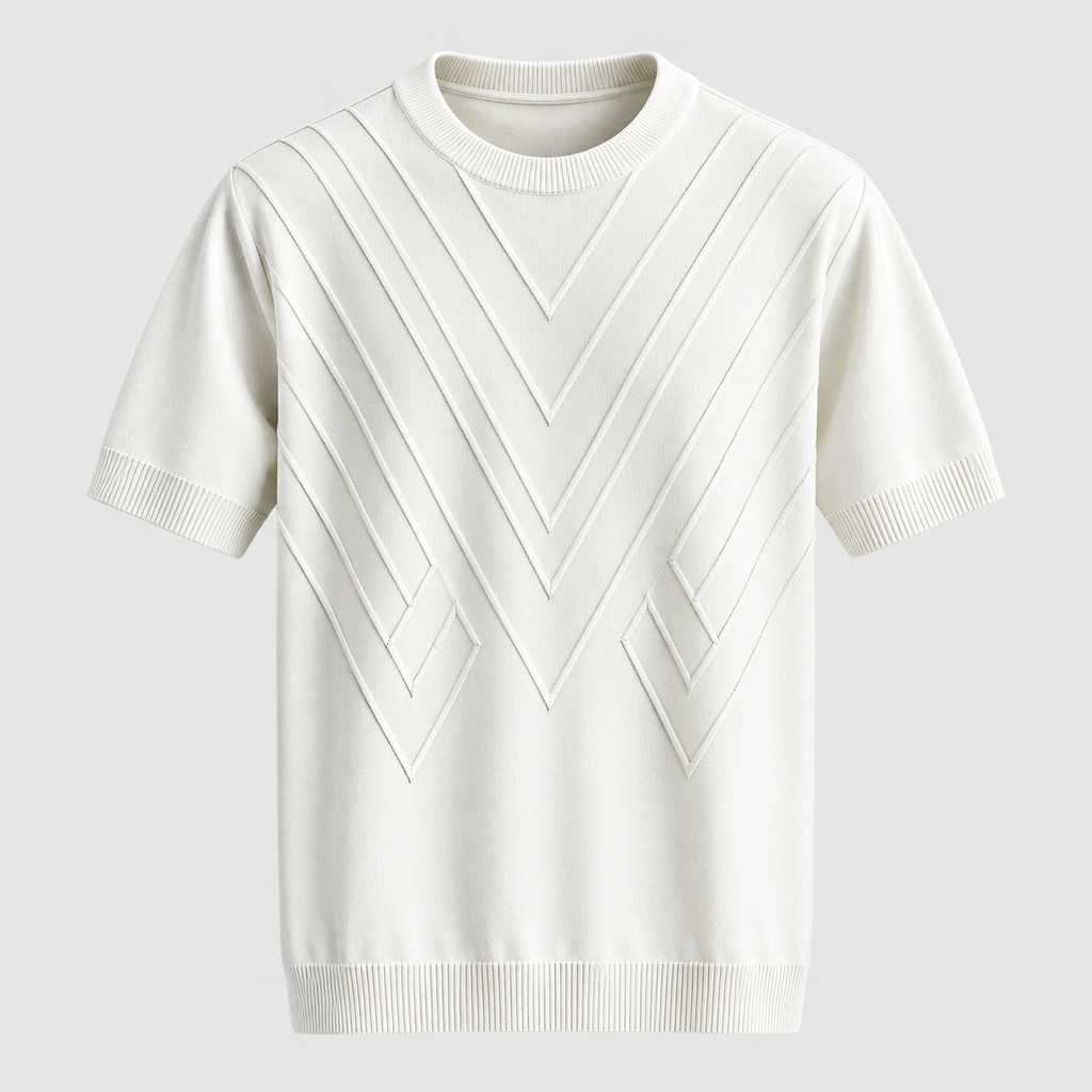 Herre Textureret Crew Neck T-Shirt – Chevronmønster Kort Ærme