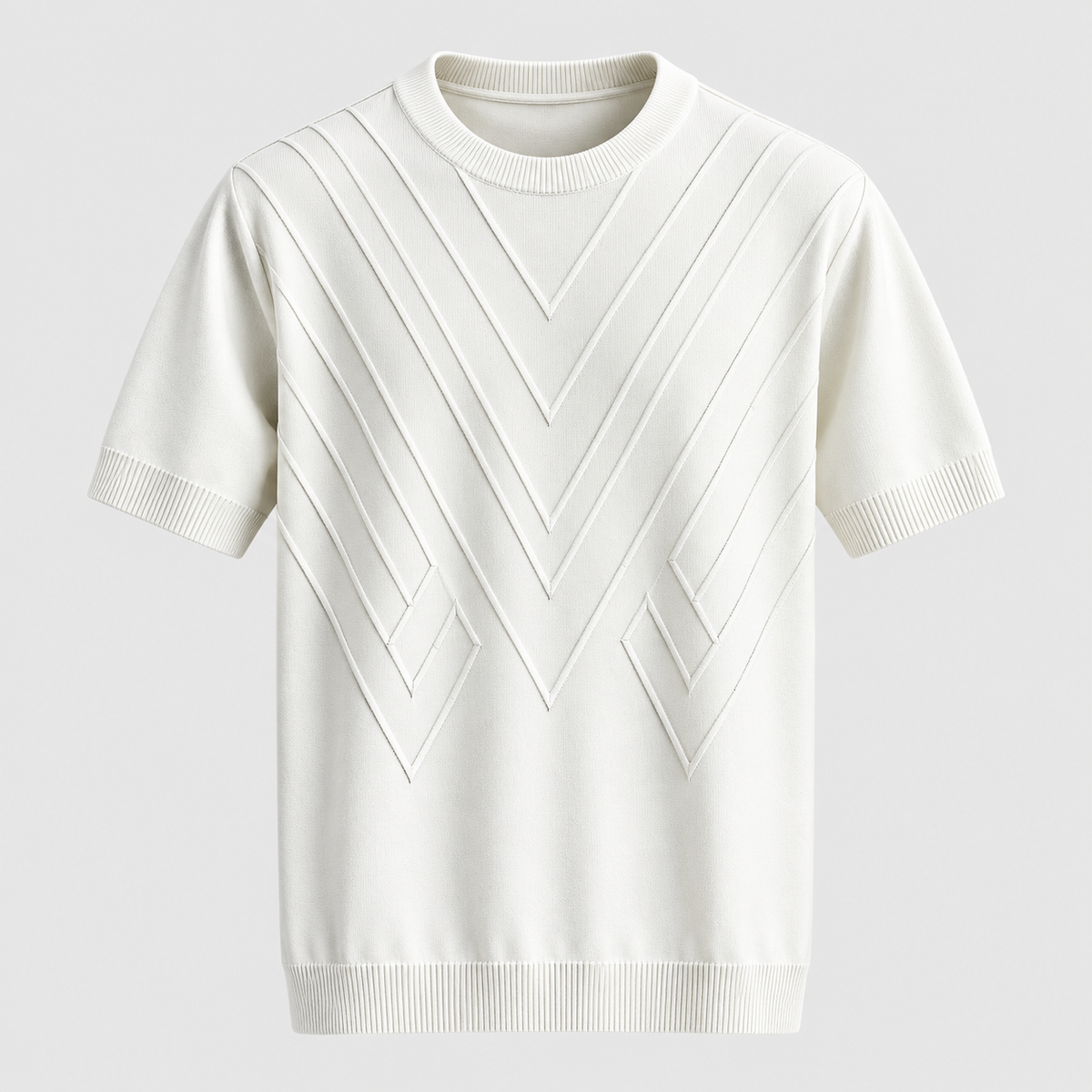 Herre Textureret Crew Neck T-Shirt – Chevronmønster Kort Ærme