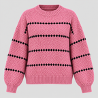 Oversized Popcorn-Strikket Sweater til Damer - Rund Hals, Ribkant