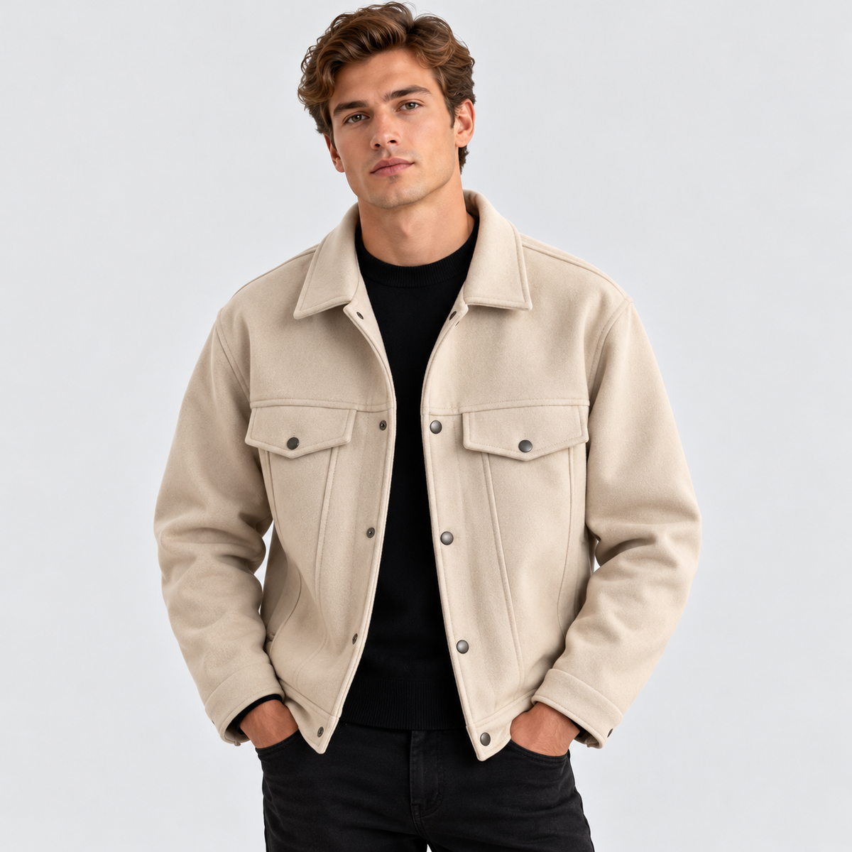Overshirt til Herrer - Brystlommer med Klap, Knaplukning