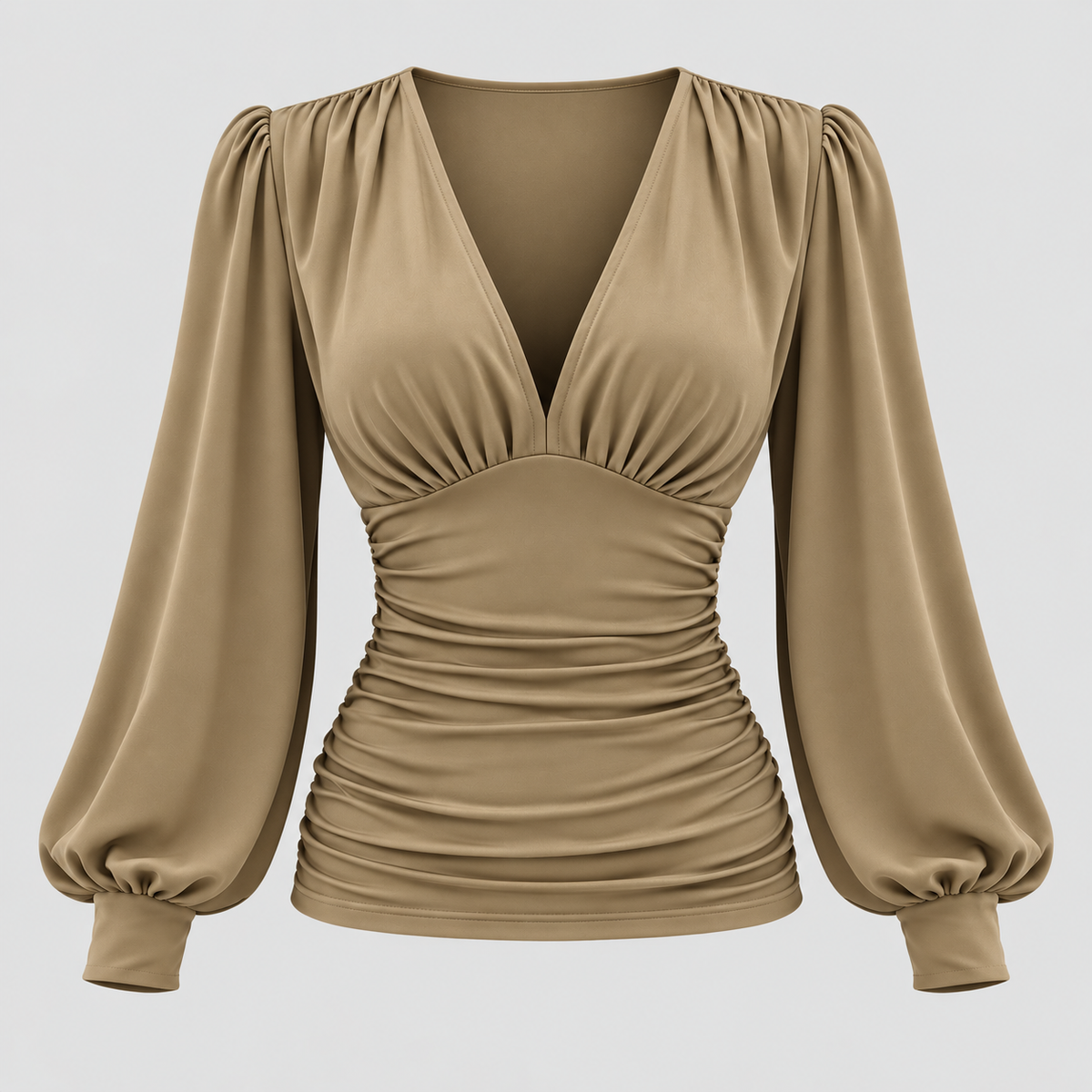 Dame Dyb V-Hals Bluse – Langærmet Wrap Front Top