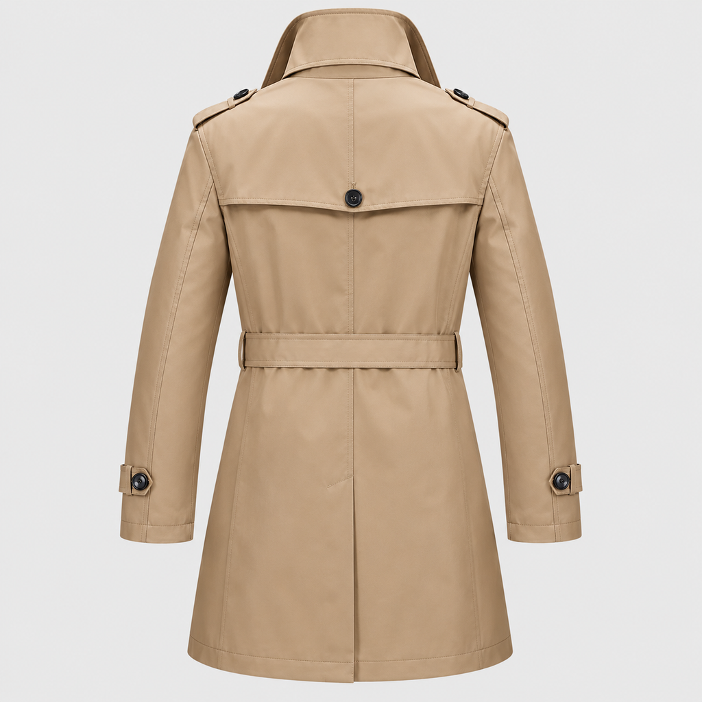 Dobbeltradet Trenchcoat - Bæltet Talje, Revers