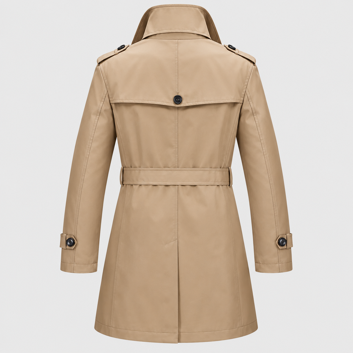 Dobbeltradet Trenchcoat - Bæltet Talje, Revers