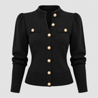 Cropped Strikket Cardigan til Damer - Guldknapper Foran, V-Hals