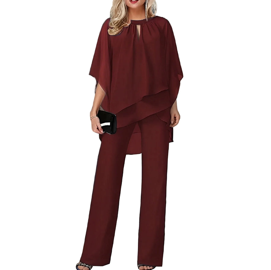 Elegant 2-delt Buksedragt med Asymmetrisk Top